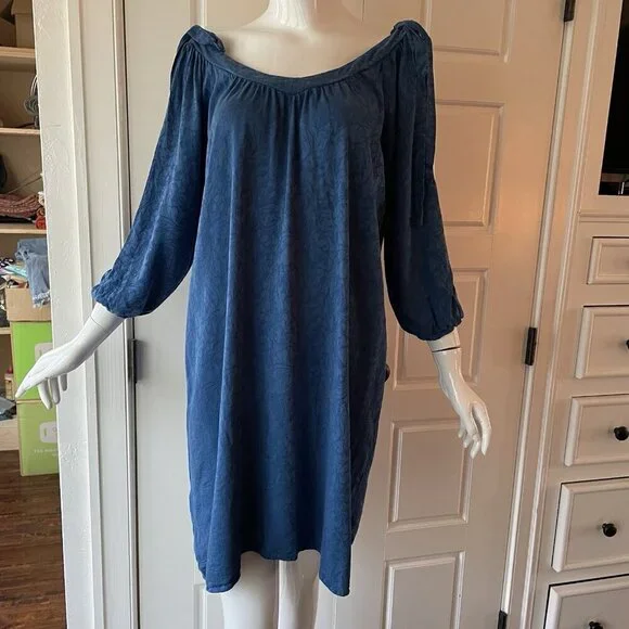 Holding Horses Leyton Blue Floral Swing Mini Dress Open Slit Long Sleeve XS - Picture 2 of 9